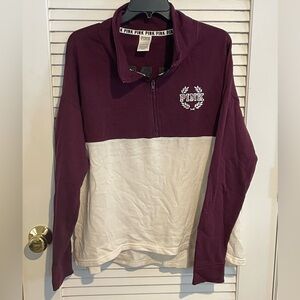 PINK color block quarter-zip sequined sweatshirt